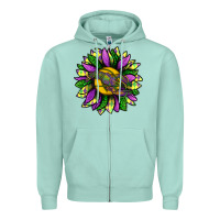 Seafoam Mardi Gras Sunflower With Crawfish Zipper Hoodie - BundleAndBundleShop