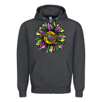 Smoke Mardi Gras Sunflower With Crawfish Zipper Hoodie - BundleAndBundleShop