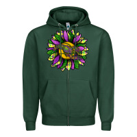Sports Green Mardi Gras Sunflower With Crawfish Zipper Hoodie - BundleAndBundleShop