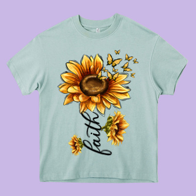 Faith Sunflower Heavy Core Tee Designed By Maliassmallbusiness