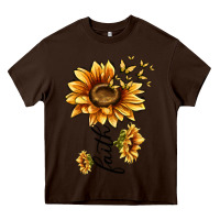 Chocolate Brown faith sunflower Heavy Core Tee - MaliasSmallBusiness
