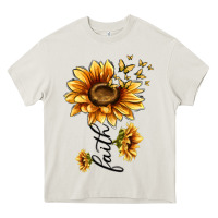 Cream faith sunflower Heavy Core Tee - MaliasSmallBusiness