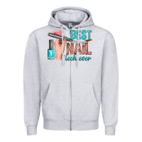 Heather Grey best nail tech ever bbs Zipper Hoodie - BundleAndBundleShop