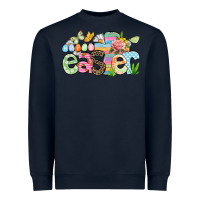 Navy Happy Easter Easter Day Heavyweight Sweatshirt - CowGirlArtShop