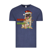 Vintage Denim merry and bright pug Vintage Tee - RanaPortraitStore