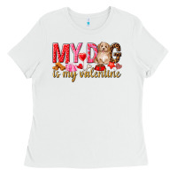 White my dog is my valentine Ladies Tee - NancyCooperArtShop