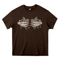 Chocolate Brown skeleton hands mardi gras Heavy Core Tee - MaliasSmallBusiness