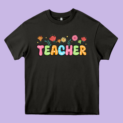Custom Teacher Flowers Heavy Core Tee Designed By Jahusdesignshop