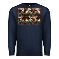 Navy Longhorn Cow Pattern Premium Sweatshirt - CowhideDigitalArt