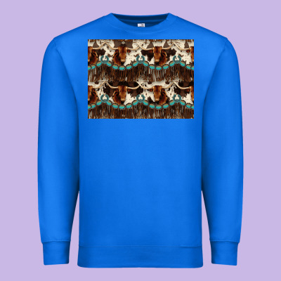 Longhorn Cow Pattern Premium Sweatshirt Designed By Cowhidedigitalart
