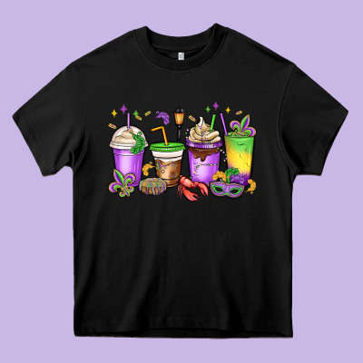 Mardi Gras Coffee Cups Heavy Core Tee Designed By Maliassmallbusiness