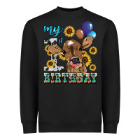 Black My first Birthday baby cow sunflower Heavyweight Sweatshirt - HowdyJamesFarm