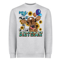Heather Grey My first Birthday baby cow sunflower Heavyweight Sweatshirt - HowdyJamesFarm