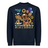 Navy My first Birthday baby cow sunflower Heavyweight Sweatshirt - HowdyJamesFarm