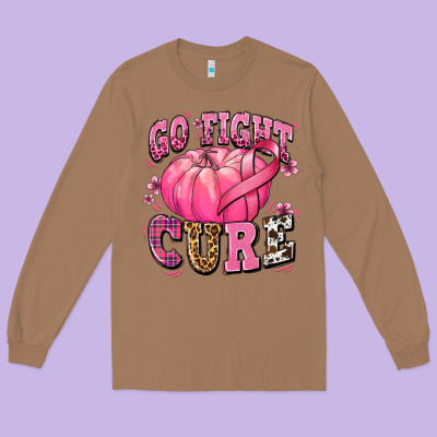 Go Fight Cure Pumpkin Long Sleeve Tee Designed By Texasbilliewilder