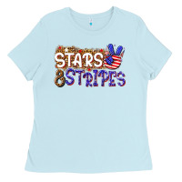 Baby Blue stars and stripes Ladies Tee - NancyCooperArtShop