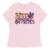 Bubblegum Pink stars and stripes Ladies Tee - NancyCooperArtShop