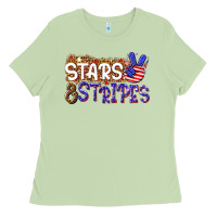 Matcha stars and stripes Ladies Tee - NancyCooperArtShop