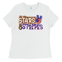 White stars and stripes Ladies Tee - NancyCooperArtShop