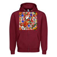 Burgundy christmas coffee cups ornaments and lights with diamond plaid seamless Zipper Hoodie - BundleAndBundleShop