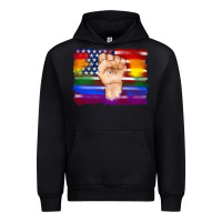 Black lgbtq flag and american flag with hand Urban Hoodie - Artiststas