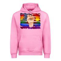 Fuchsia Pink lgbtq flag and american flag with hand Urban Hoodie - Artiststas