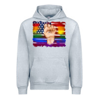 Heather Grey lgbtq flag and american flag with hand Urban Hoodie - Artiststas