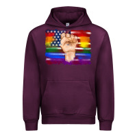 Mauve Wine lgbtq flag and american flag with hand Urban Hoodie - Artiststas