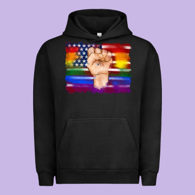 Lgbtq Flag And American Flag With Hand Urban Hoodie Designed By Artiststas