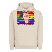 Pigment French Oak lgbtq flag and american flag with hand Urban Hoodie - Artiststas