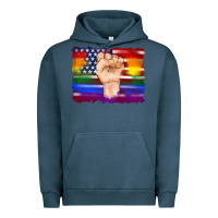 Pigment Midnight Navy lgbtq flag and american flag with hand Urban Hoodie - Artiststas