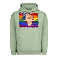 Pigment Oil Green lgbtq flag and american flag with hand Urban Hoodie - Artiststas
