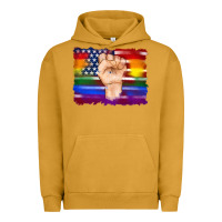 Pigment Peanut Butter lgbtq flag and american flag with hand Urban Hoodie - Artiststas