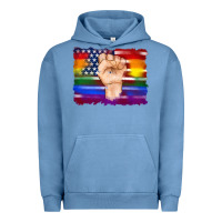 Pigment Pebble Blue lgbtq flag and american flag with hand Urban Hoodie - Artiststas