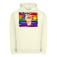 Pigment Pistachio lgbtq flag and american flag with hand Urban Hoodie - Artiststas