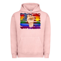 Pigment Salmon lgbtq flag and american flag with hand Urban Hoodie - Artiststas