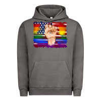 Pigment Tornado lgbtq flag and american flag with hand Urban Hoodie - Artiststas