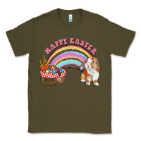 Army Green Happy Easter Bunny And Egg Basket Rainbow Classic Tee - RanaPortraitStore