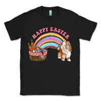 Black Happy Easter Bunny And Egg Basket Rainbow Classic Tee - RanaPortraitStore
