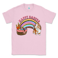 Bubblegum Pink Happy Easter Bunny And Egg Basket Rainbow Classic Tee - RanaPortraitStore