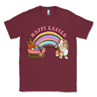 Burgundy Happy Easter Bunny And Egg Basket Rainbow Classic Tee - RanaPortraitStore
