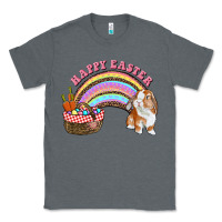 Charcoal Heather Happy Easter Bunny And Egg Basket Rainbow Classic Tee - RanaPortraitStore