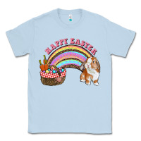 Dusty Blue Happy Easter Bunny And Egg Basket Rainbow Classic Tee - RanaPortraitStore