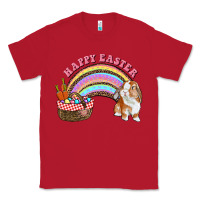 Red Happy Easter Bunny And Egg Basket Rainbow Classic Tee - RanaPortraitStore