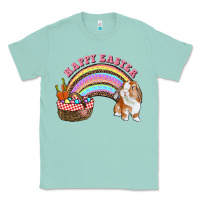 Seafoam Happy Easter Bunny And Egg Basket Rainbow Classic Tee - RanaPortraitStore