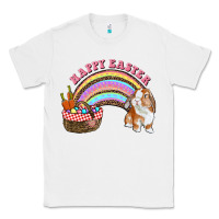 White Happy Easter Bunny And Egg Basket Rainbow Classic Tee - RanaPortraitStore