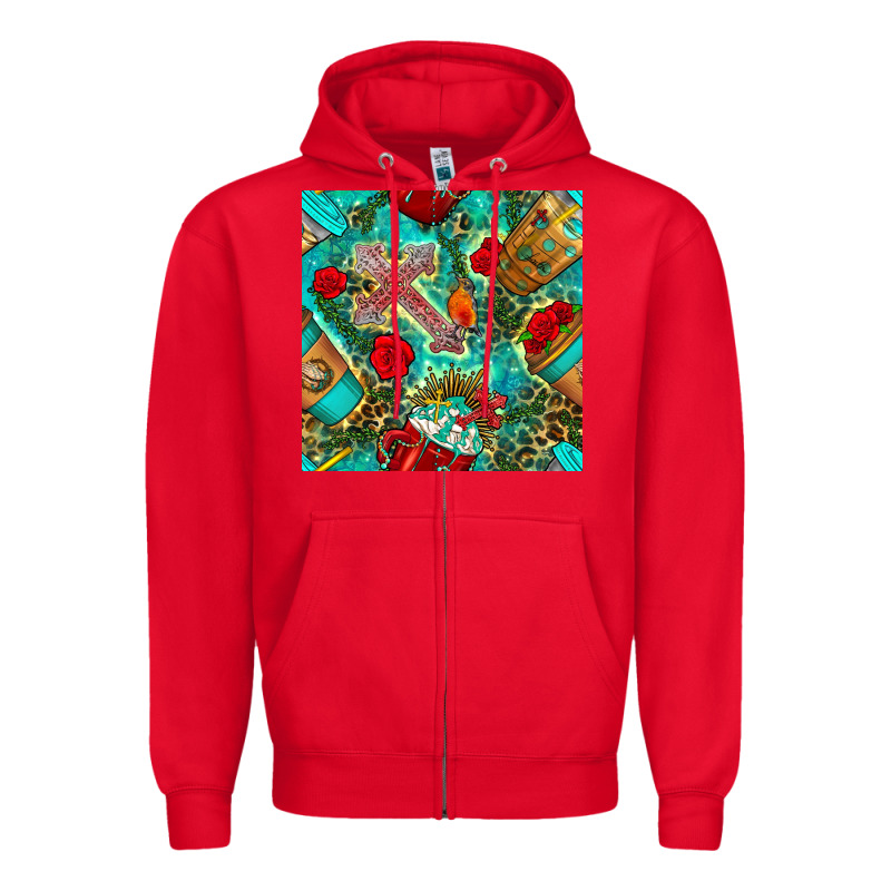 Faith Coffee Cup And Cross With Leopard And Roses Seamless Pattern Bbs Zipper Hoodie by BundleAndBundleShop | Teevron