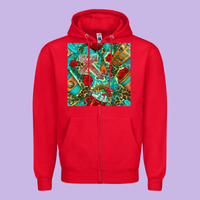 Faith Coffee Cup And Cross With Leopard And Roses Seamless Pattern Bbs Zipper Hoodie Designed By Bundleandbundleshop