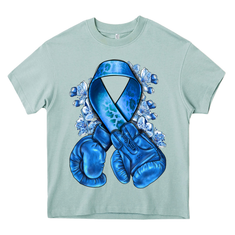 Blue Ribbon With Boxing Gloves Heavy Core Tee by NancyCooperArtShop | Teevron