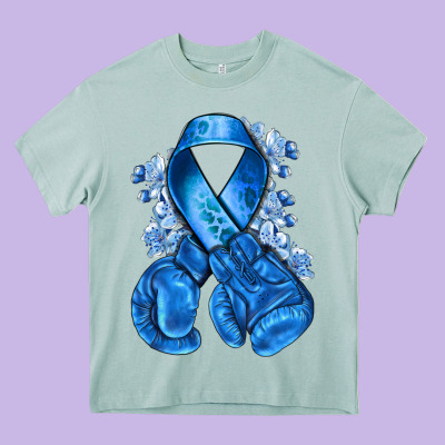 Blue Ribbon With Boxing Gloves Heavy Core Tee Designed By Nancycooperartshop